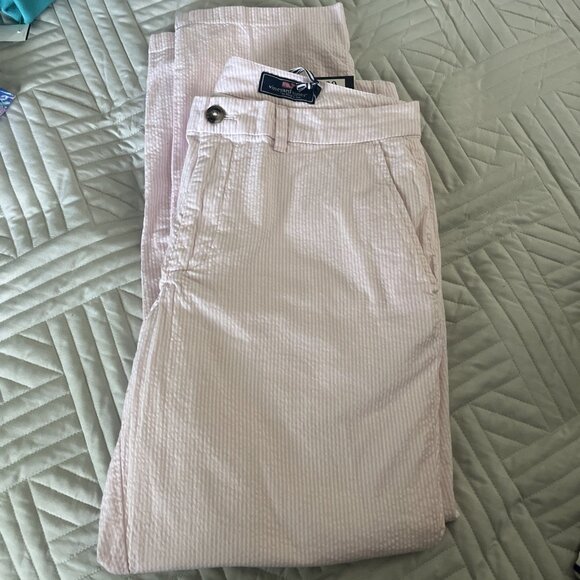 Vineyard Vines Men’s Seersucker Breaker Pant Pink 35x30 NWT Striped Straight - Picture 1 of 7